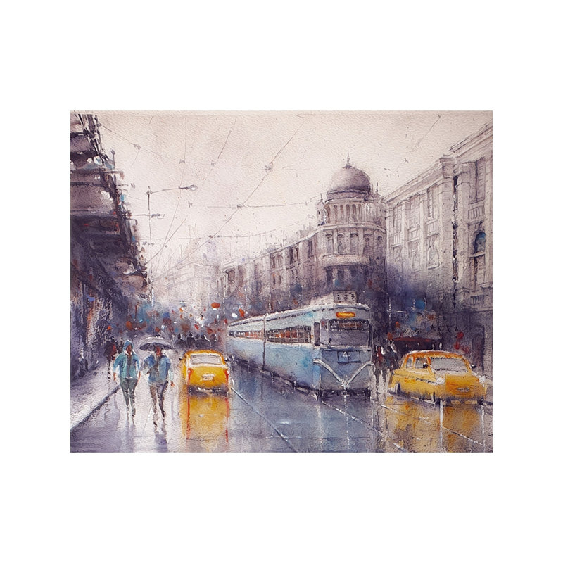 Mousson de Kolkata | Aquarelle sur papier | Par Subhadra Sarkar