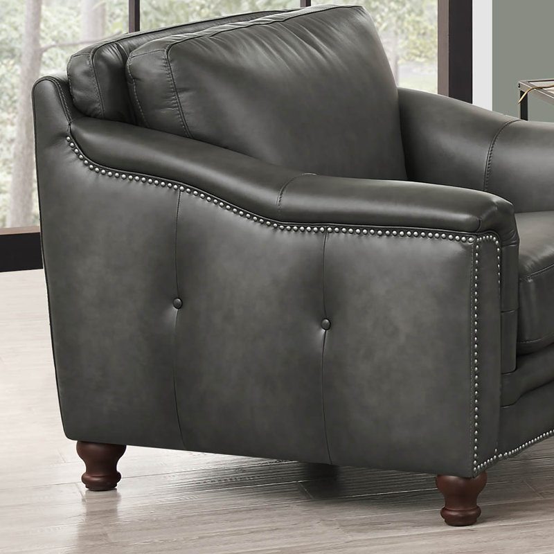 Alpert Top Grain Leather Chair,  Gray Genuine Leather