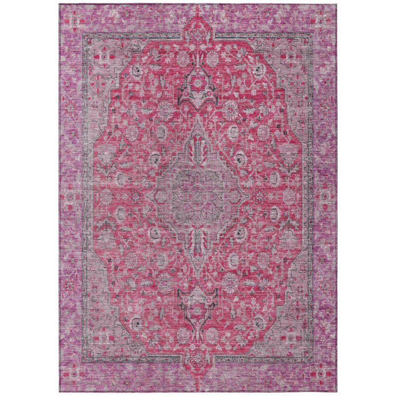 Tapis intérieur lavable à médaillon rose 9 pi x 12 pi
