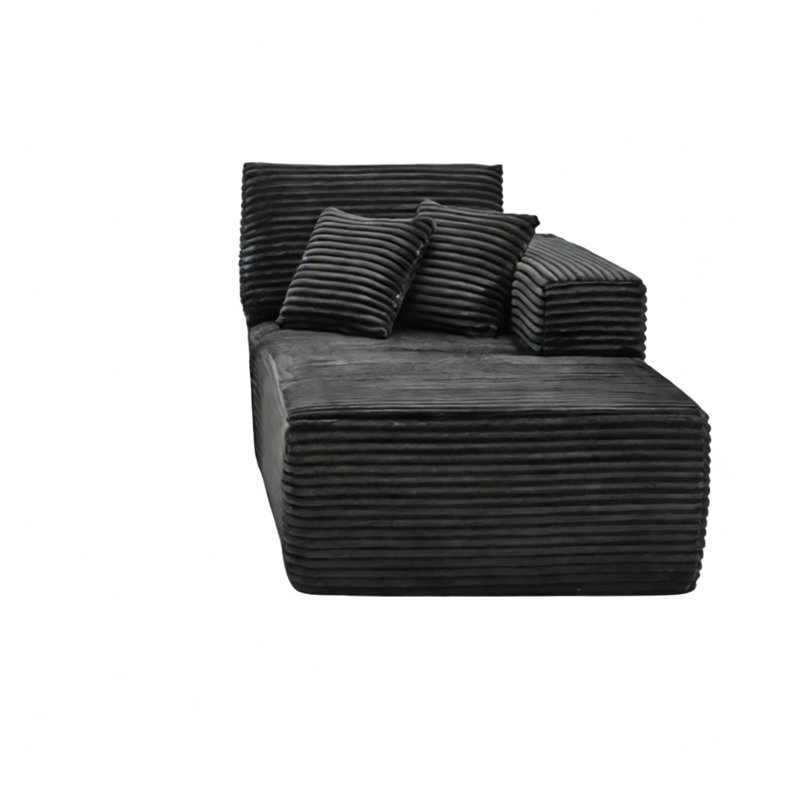 Modern Corduroy Upholstered Right Arm Facing Chaise Lounge, Deep Seat Modular Sectional Piece