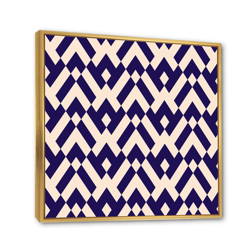 " Blue And Pink Geometrics ", Gold Floater Frame, 36" H x 36" W x 1" D