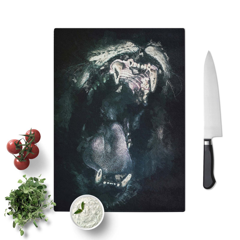 Tempered Glass Roaring Lion Chopping Board, 20 cm W x 28.5 cm L