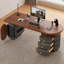 Bureau en bois manufacturé demi-cercle brun noisette + gris pistolet avec 3 tiroirs-1110011339-1110011318