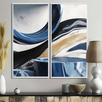 Marbre bleu crème à formes audacieuses - impressions d'art moderne sur toile 2 pièces