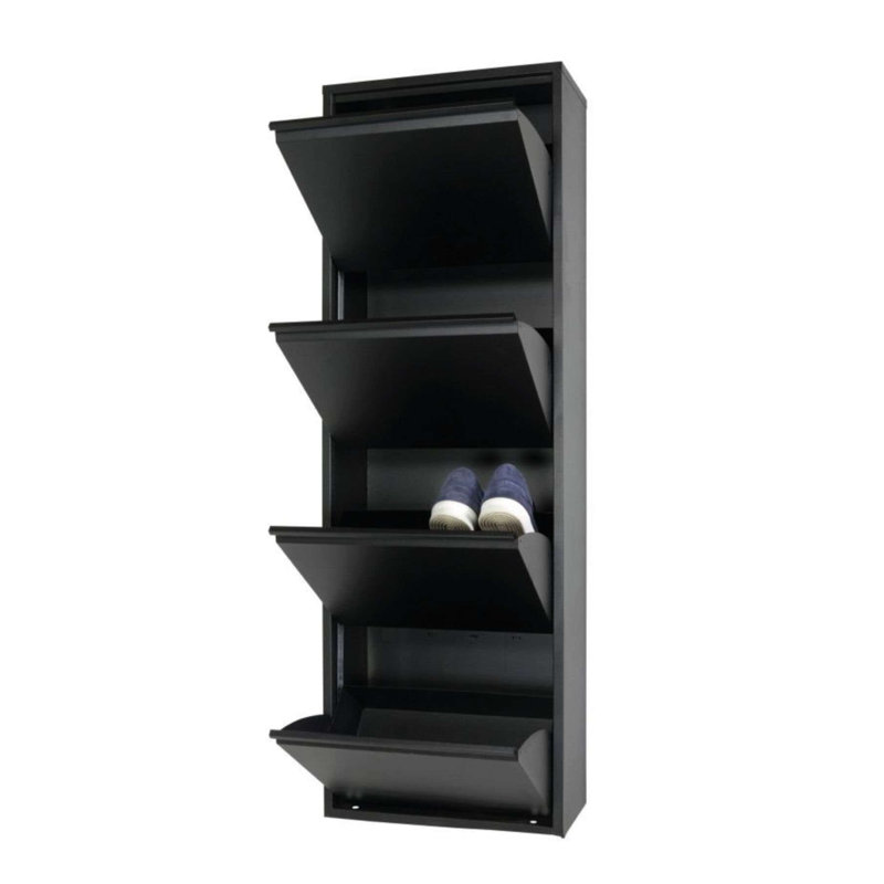 Armoire à chaussures d'extérieur moderne Colgan, noir, 19,7 x 53,9 x 5,9 pouces | 100% tôle, peut contenir jusqu'à 8 paires de chaussures | Fixation murale, aucun assemblage requis, conception élégante pour les entrées et les patios