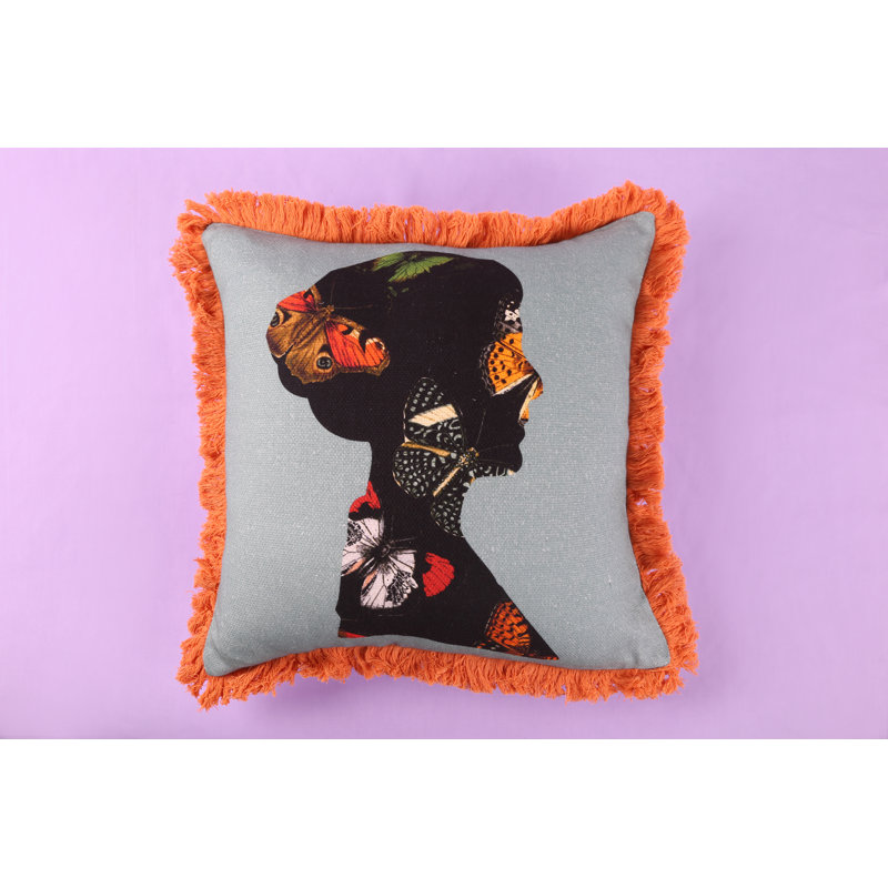 Metamorphosis Fringed Cotton Throw Pillow