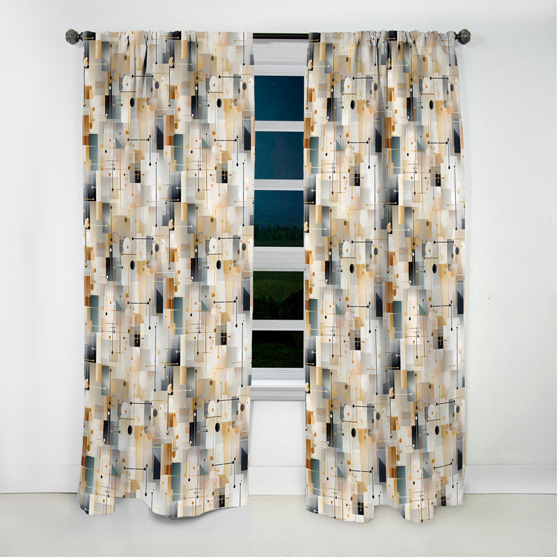 Moderne beige mosaïque symétrique - rideau abstrait - rideau occultant géométrique - 1 panneaux, L 52 po x L 120 po