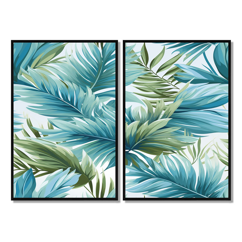 Easthampton - art mural floral tropical côtier, H 36 po x l 48 po, Reproduction avec cadre flottant, Noir