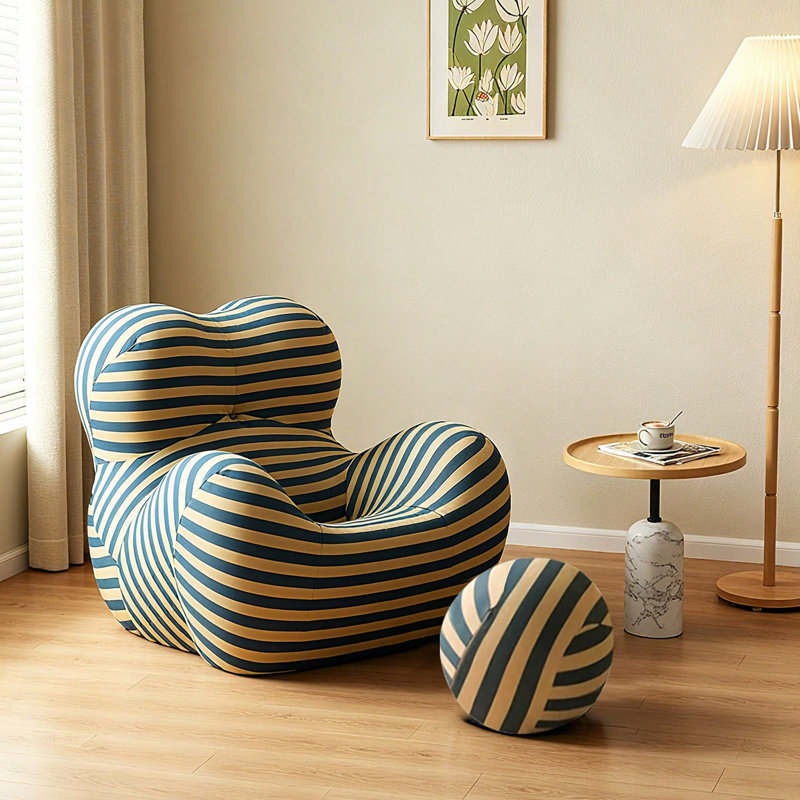 Fauteuil à billes avec repose-pieds Giant , Mélange de coton jaune bleuâtre