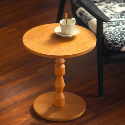 Table d'appoint ronde avec plateau en bois aggloméré et pieds en bois de chêne clair