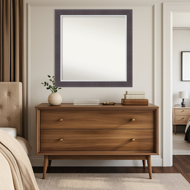 Ellie Non-Beveled Framed Wall Mirror, 31.5" x 31.5", Brown Silver
