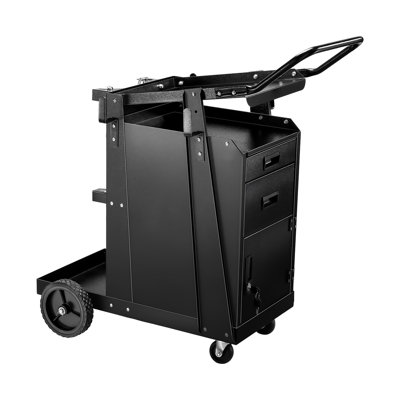 Chariot de soudage, chariot de soudeur robuste à 2 tiroirs avec armoire verrouillable anti-vol, capacité de poids statique de 350 lb, roues pivotantes à 360 °, chaînes de sécurité pour le réservoir de soudage MIG TIG, coupe plasma