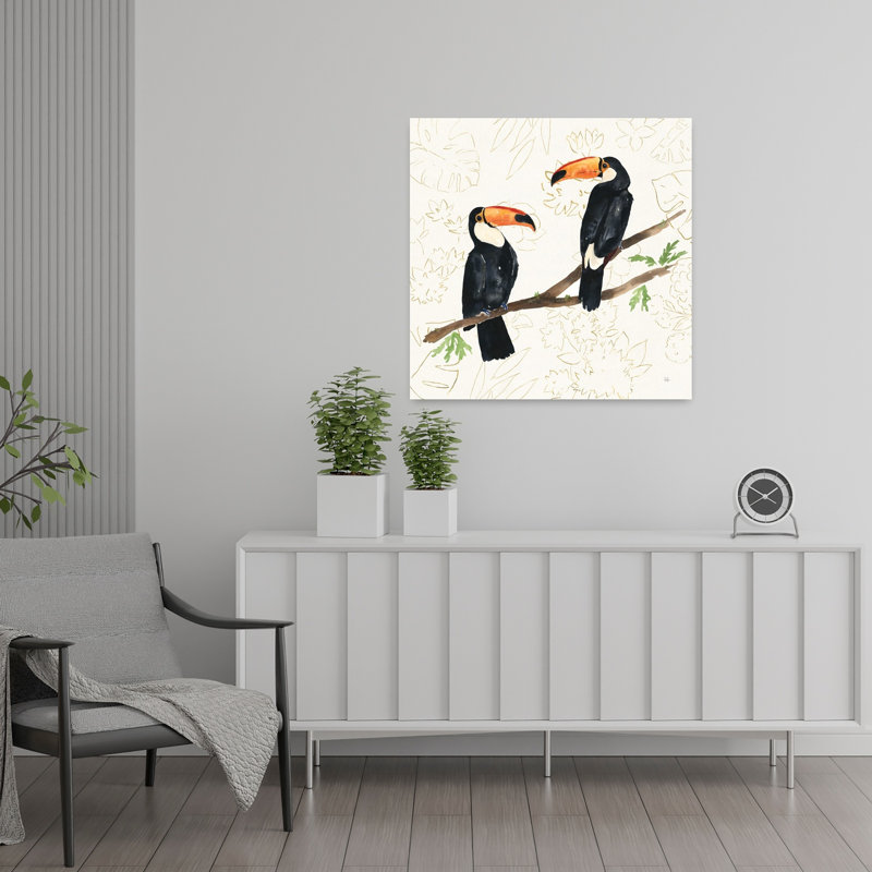 «Tropical Fun Bird I», fond floral abstrait, paysage tropical, art, H 24 po x l 24 po