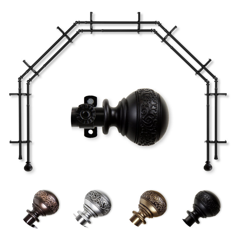 Naomi Steel Adjustable 28'' to 48'' 0.81'' Bay Window Double Curtain Rod, Black