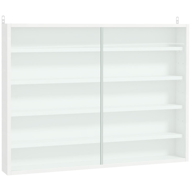 Display Cabinet, Glass Display Case With 2 Doors And Adjustable Shelves, Wall-Mounted,, White