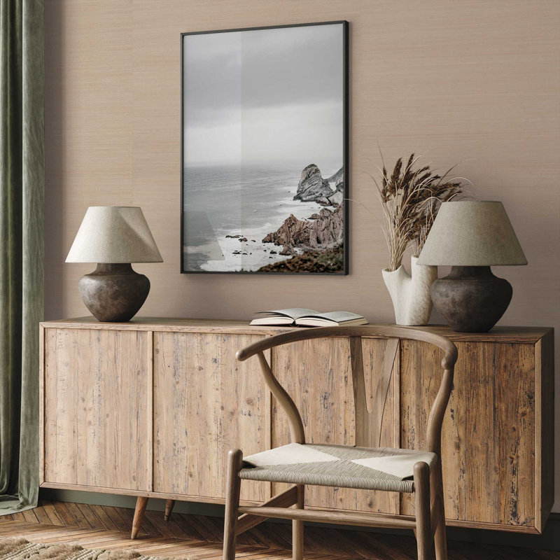 Hejran Sisal Authentic Grasscloth Wallpaper, Natural on Tan