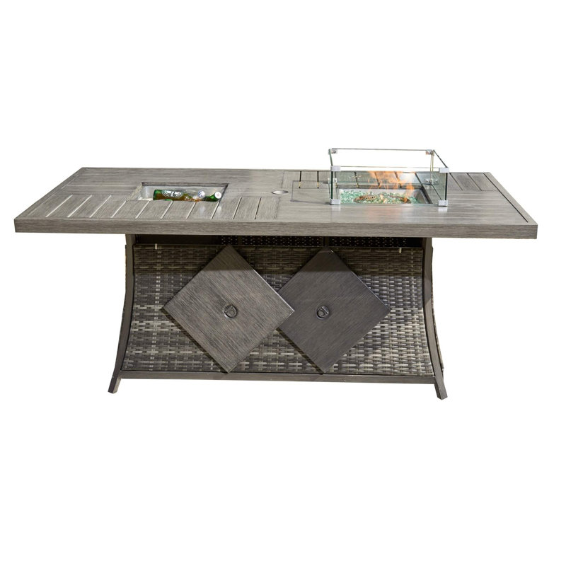 6-Seat Rectangular Fire Pit Table With Ice Bucket, Gray