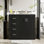 Meuble-lavabo de salle de bain avec lavabo, armoire de rangement de salle de bain à cadre en bois, meuble-lavabo autoportant avec tiroirs et portes à fermeture douce