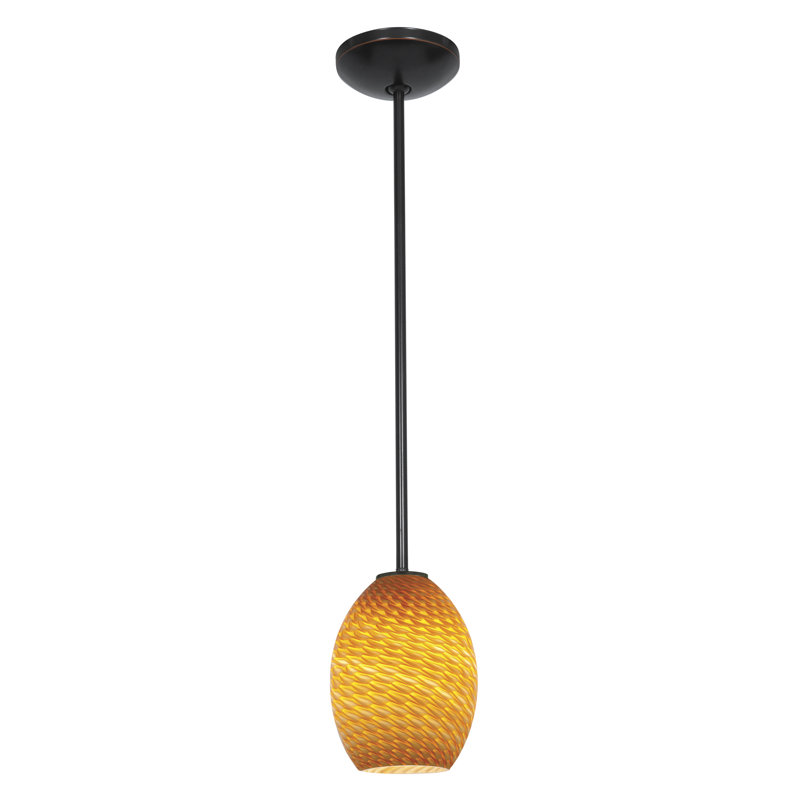Luminaire suspendu 1 cloche pour une cloche Norby, Oiseau de feu ambré, Bronze huilé