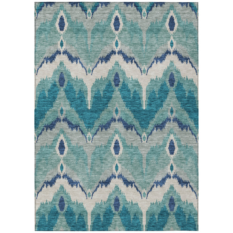 Neysa Washable Ikat Indoor / Outdoor Rug, Rectangle 5' x 7'6"
