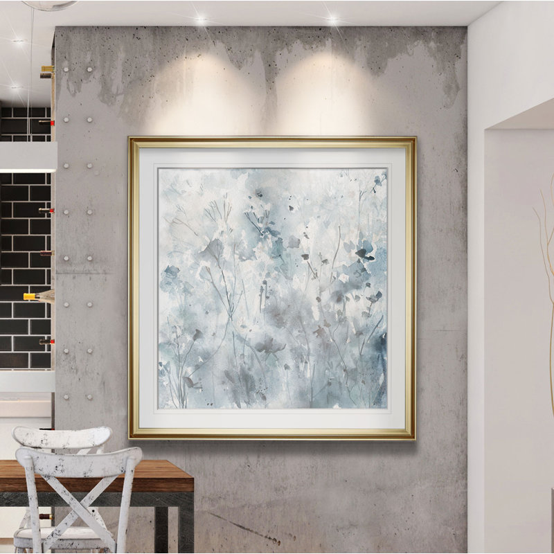 « Misty Wildflower Morning », reproduction d'art sur toile, H 16 po x l 16 po x P 2 po, Cadre doré