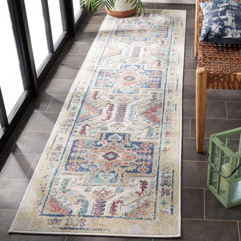 Southwestern Navy Aqua/Ivory Area Rug, Runner 2'2" x 9'