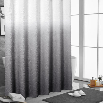 Ombre Shower Curtain, Farmhouse Waves Fabric Shower Curtains, 3D Geometric Embossed Textured, 72 X 72,Grey Ombre
