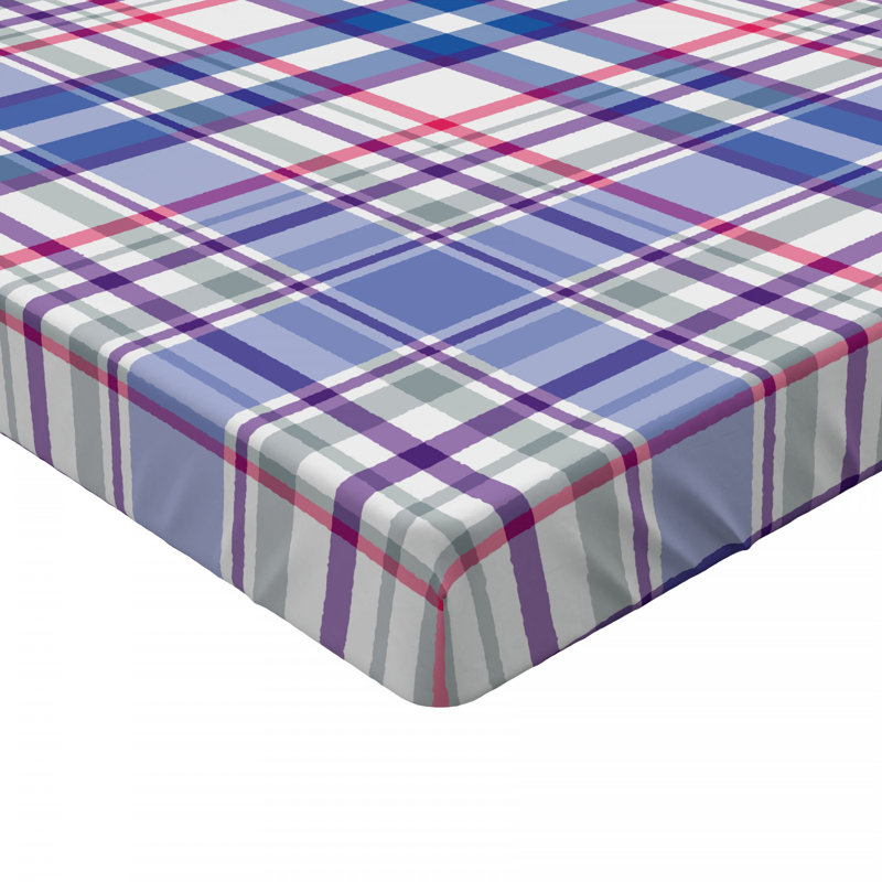 Microfiber Plaid Fitted Sheet, Twin XL Fitted Sheet, Plaid 4, Purple Blue