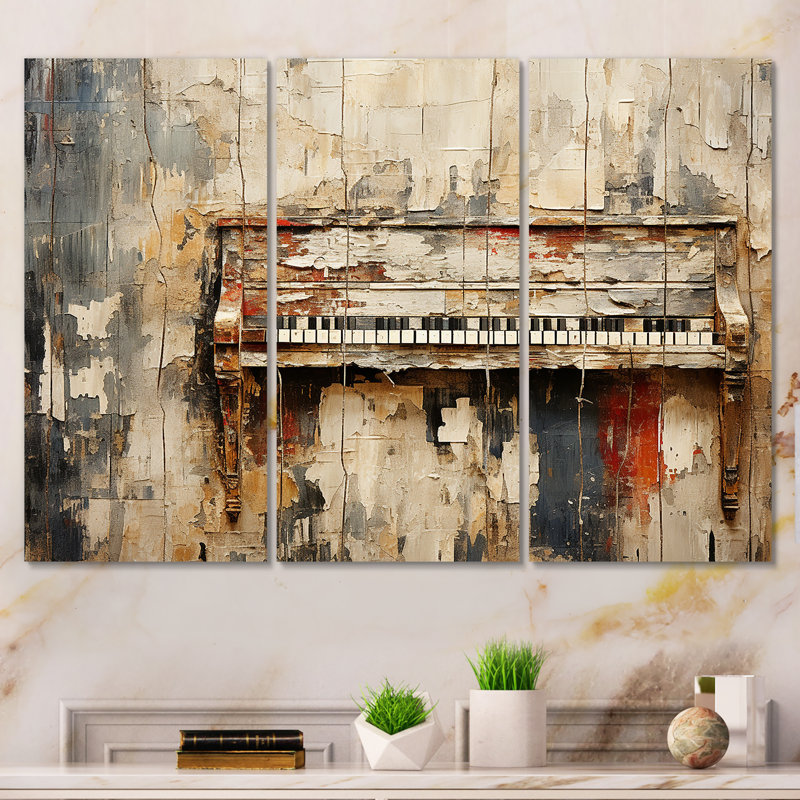 Rustic Brown Piano Melody I - Piano, art mural, H 28 po x l 36 po, Toile tendue