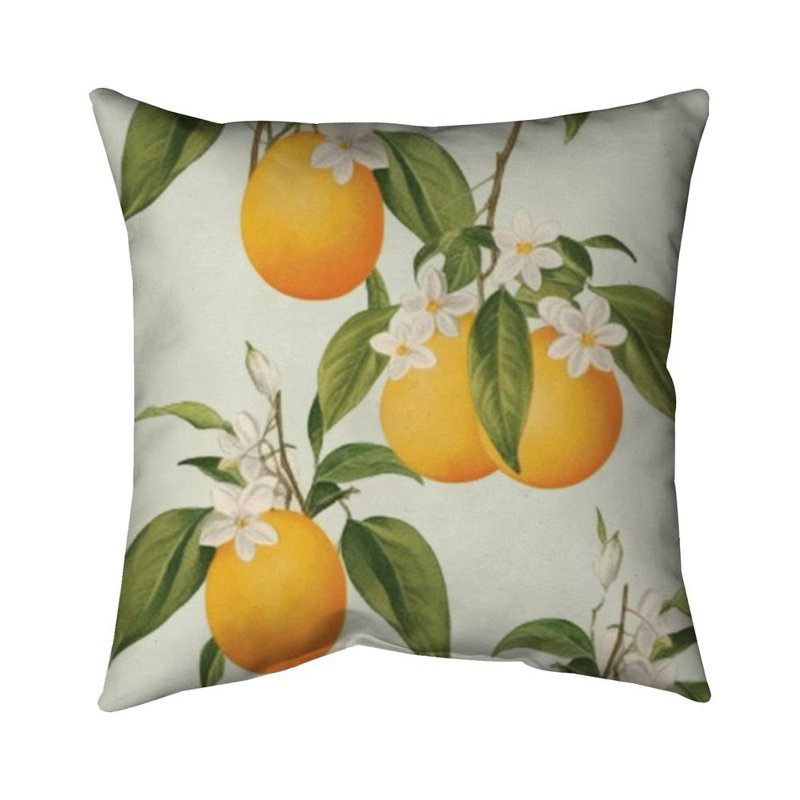 Suspended Oranges Floral Green Poly Twill Throw Pillow - Insert