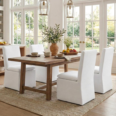 21" Wide Modern No Assembly Upholstered Linen Side Dining Chair with Interchangeable Casters & Fixed Feet (Set of 4)