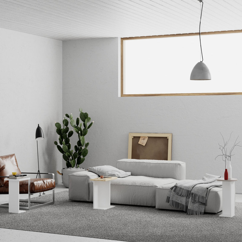 Mark Side Table Set End Table Set, White, White/Oak/Light Mocha