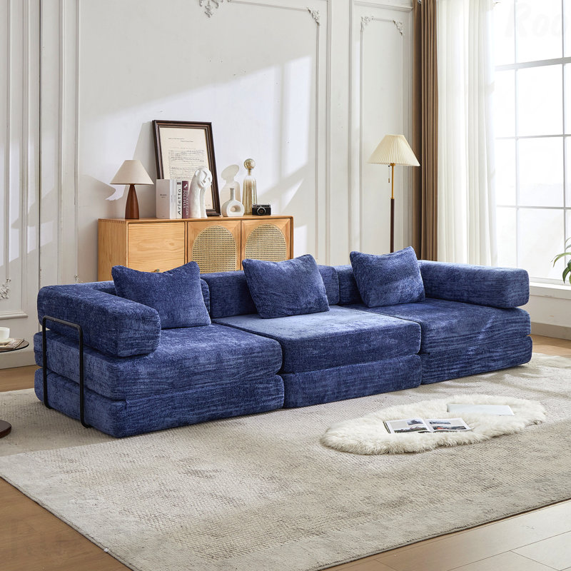 Canapé convertible Chenille, Bleu