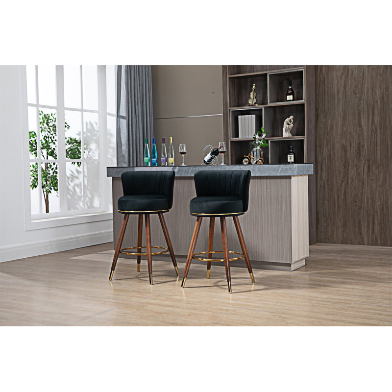 COOLMORE Counter Height Bar Stools Set Of 2 For Kitchen Counter Solid Wood Legs With A Fixed Height Of 360 Degrees, Black