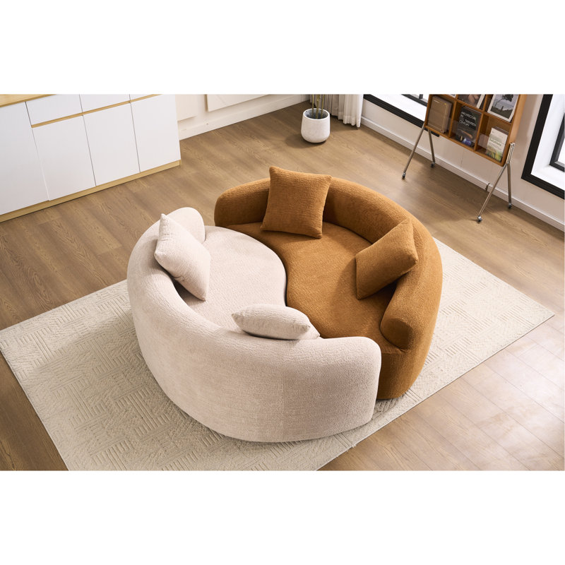 S - Canapé modulaire incurvé en chenille orange à 2 profondeurs de 21,3 po et 26,8 po, sans assemblage, compact pour les petits espaces, L 66,9 po, 400 lb, siège souple moyen, dossier coussiné, accoudoirs évasés, mousse haute résilience