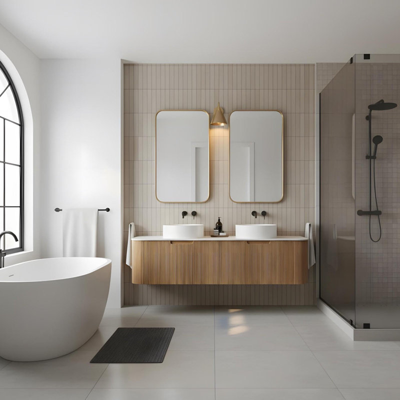 Armoire de rangement pour salle de bain 60 "avec lavabo et lavabo rond en céramique blanche, Blanc