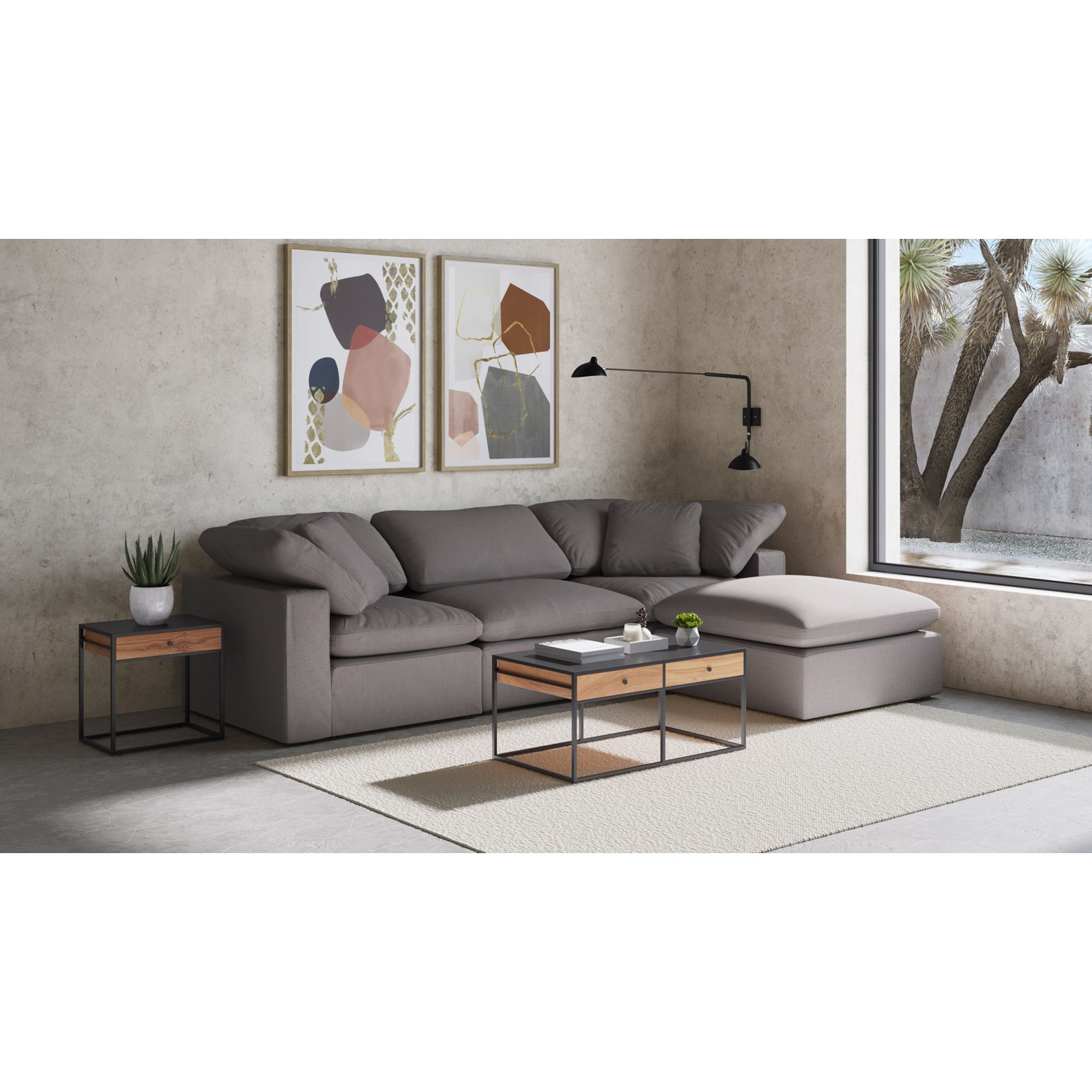 Armand Performance Fabric Ottoman, Light Gray