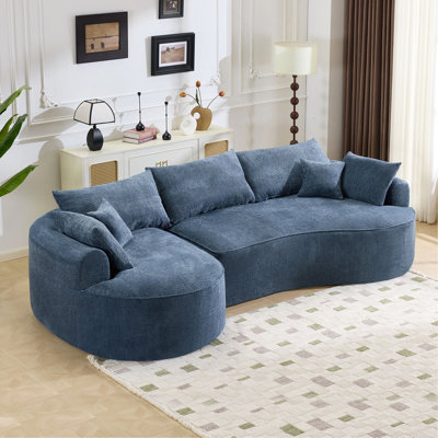 Boneless 124.5-Inch Modern Compressed Boneless Sofa, Made Of Chenille Fabric, Comes With 3 Back Pillows And 4 Throw Pillows. The High-Resilience Sponge Provides A Comfortable Experience.No Assembly