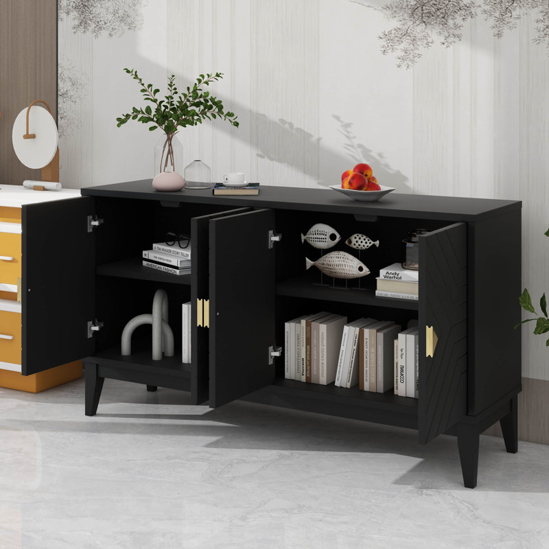 Armoire de rangement élégante à 4 portes pour les espaces de vie et de salle à manger Deux armoires spacieuses avec poignées et tablette réglable