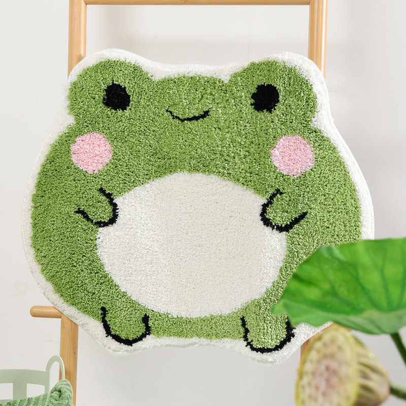  Cute Non Slip Frog Bath Rug, Luxury Absorbent Shaggy Shower Rug, Fun Animal Shaped Washable Bathroom Decor, Green Frog