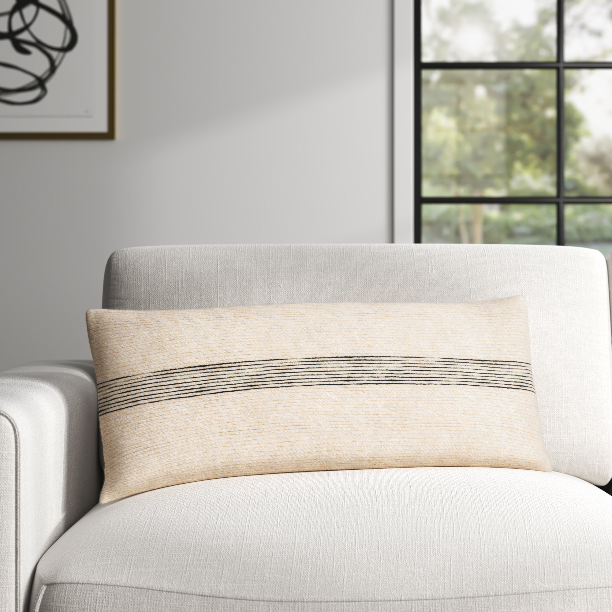 Cason Embroidered Wool Lumbar Throw Pillow, Down