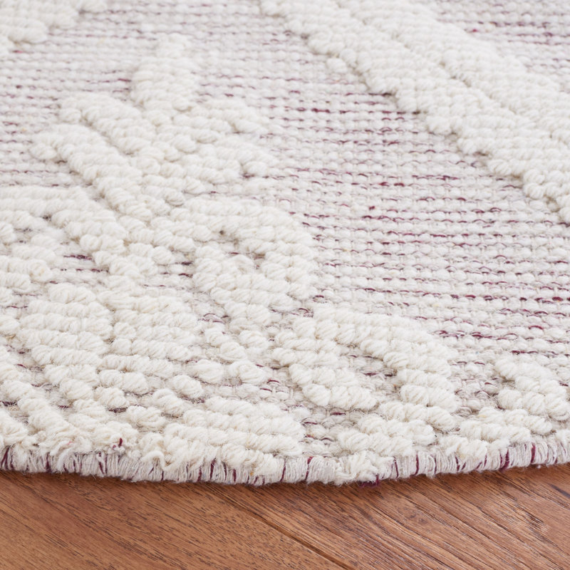 Tapis ivoire / rouge en laine tissé à la main Damask, Rectangle 8 pi x 10 pi