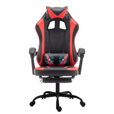 Radelldar Adjustable Reclining Ergonomic Faux Leather Swiveling PC & Racing Game Chair with Footrest