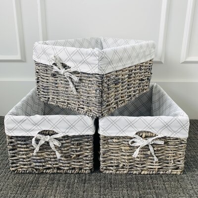 Hand Woven Rectangle Maize Storage Basket - Set Of 3 -  Lattice Liner -  Rosecliff Heights, D1E8FC25004349568F1845C956E3910F