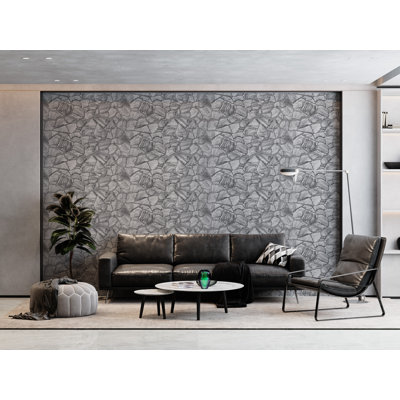 Falkirk Retro 3D V 39" x 19" Faux Stone 3D Wall Panel in White Charcoal