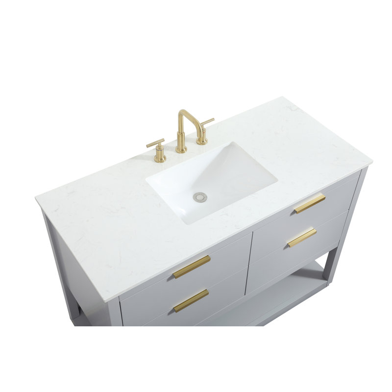 Larkin 48'' Gray Solid Wood Bathroom Vanity with Marble Top