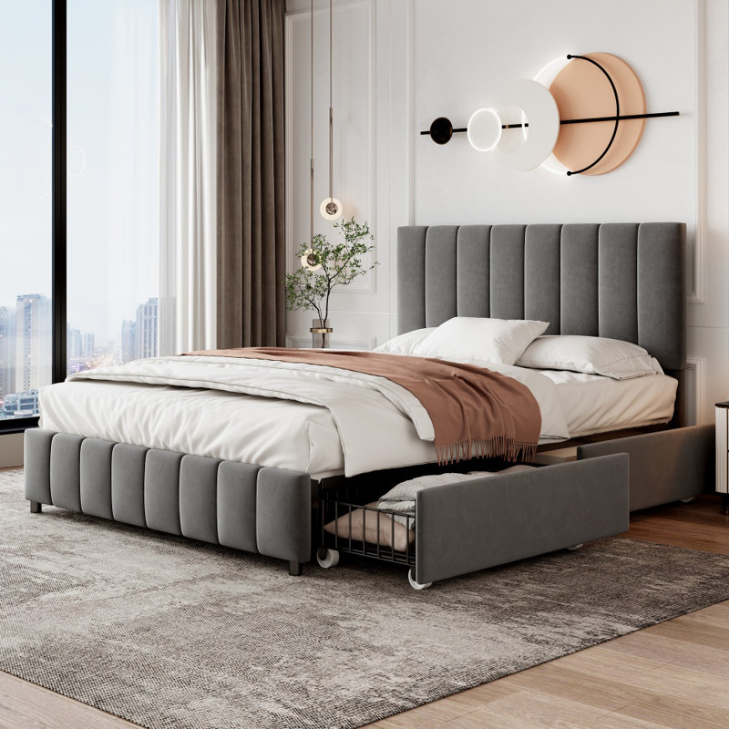 Andros Upholstered Double (4'6) Bed Frame, Grey