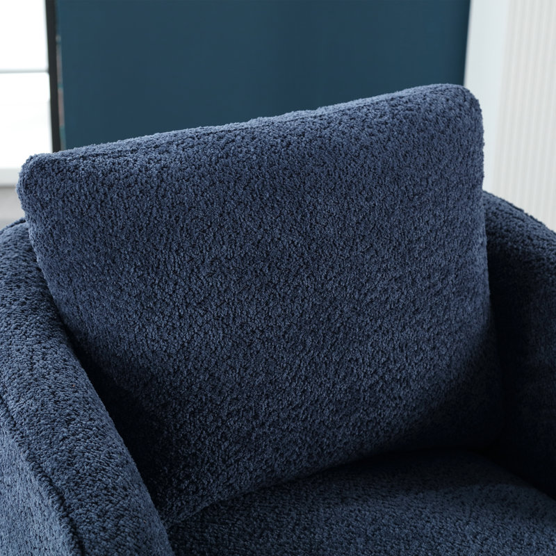Upholstered Swivel Barrel Chair, Navy Boucle