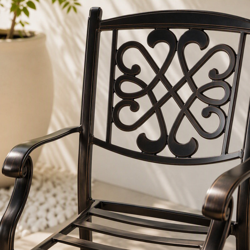 Chaises de salle à manger 4 pièces en fonte d'aluminium avec dossier en maille diagonale à motif de vigne (beige)