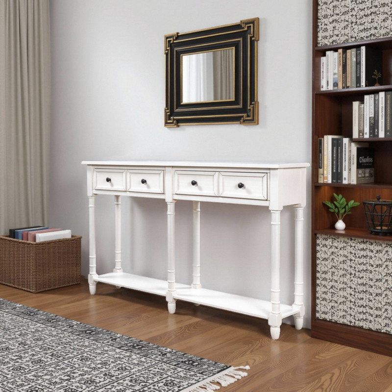58" Wide 2-Drawers Buffet Table, Retro Sideboard with Bottom Shelf, Ivory White